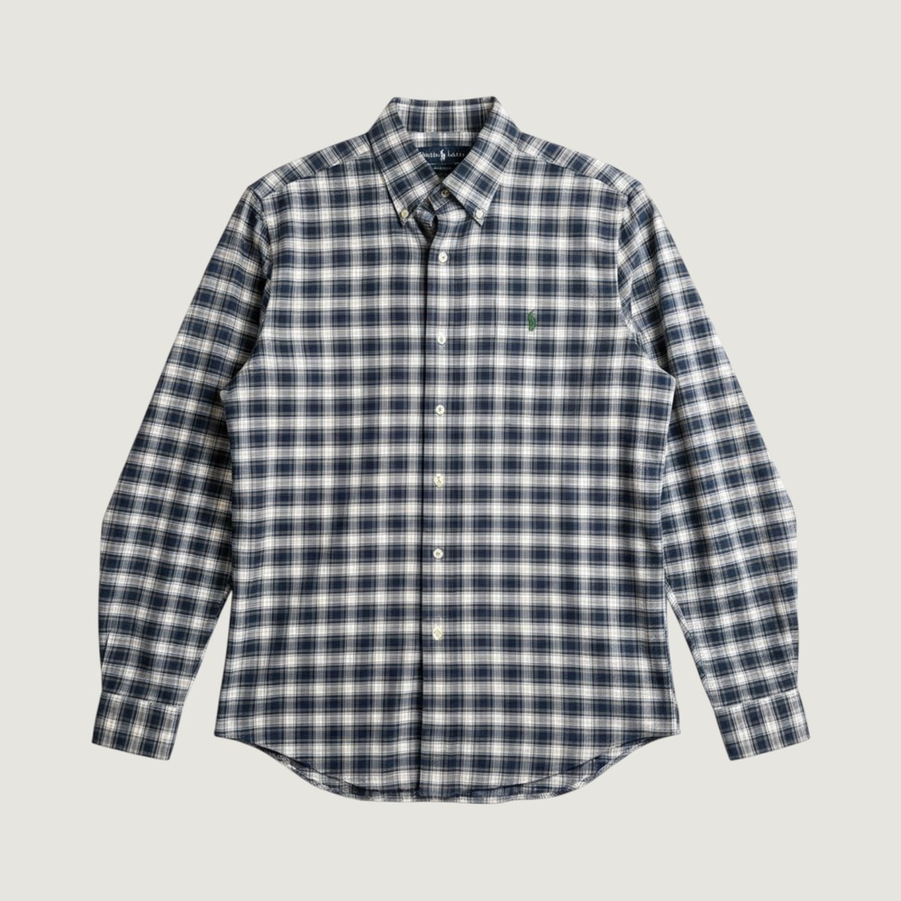 Polo Ralph Lauren Men Large Classic Fit Plaid Button Down Shirt Blue Green White